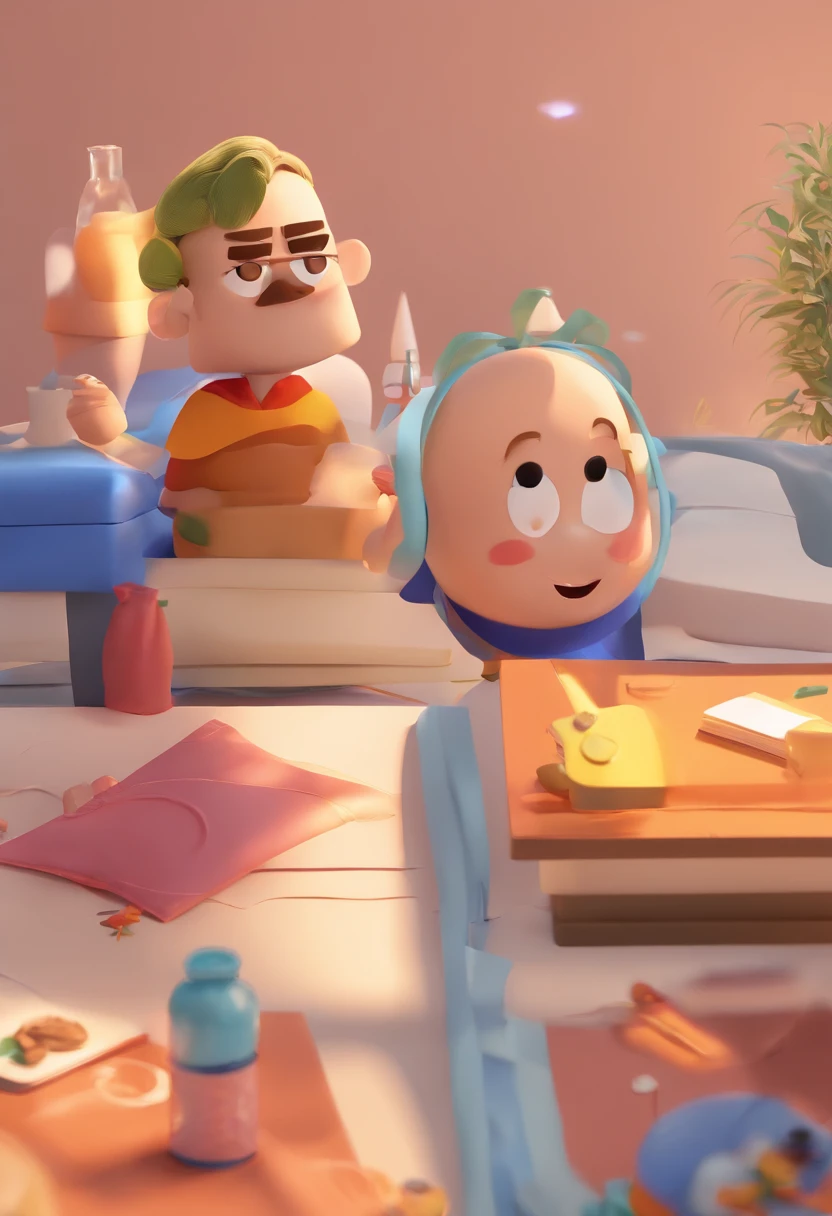 An illustration of an adorable couple, Destacando um homem e uma mulher com beleza, Expressive eyes – the man's hair is bald and brown and he has a full beard, While the woman's hair is tied up in a bun and blonde. They are a bright space, Todos com um sorriso no rosto, e compartilhe um momento especial, That is marked by love, viagem, and pedagogical insights. Ilustre esta cena a partir de uma perspectiva, where they're facing away from the camera, Show Your Connection. Desenvolva esta arte em Full HD, Focus on your cinematic touch, Estilo Disney Pixar Animations