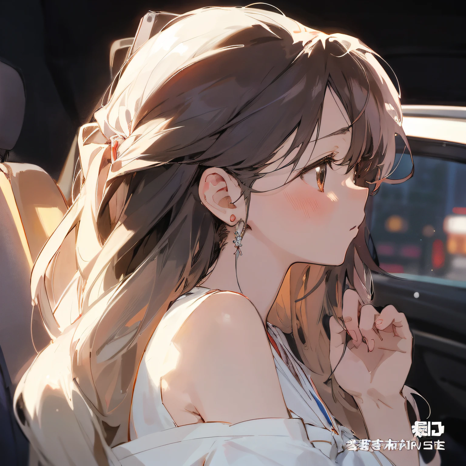 Anime girl with long hair in white dress sitting in car, a beautiful anime portrait, Beautiful anime girl, Anime girl with long hair, Beautiful anime style, anime girl profile, by Yang J, (Anime girl), Guviz-style artwork, anime visual of a cute girl, Beautiful anime woman, Beautiful anime, beautiful anime art style