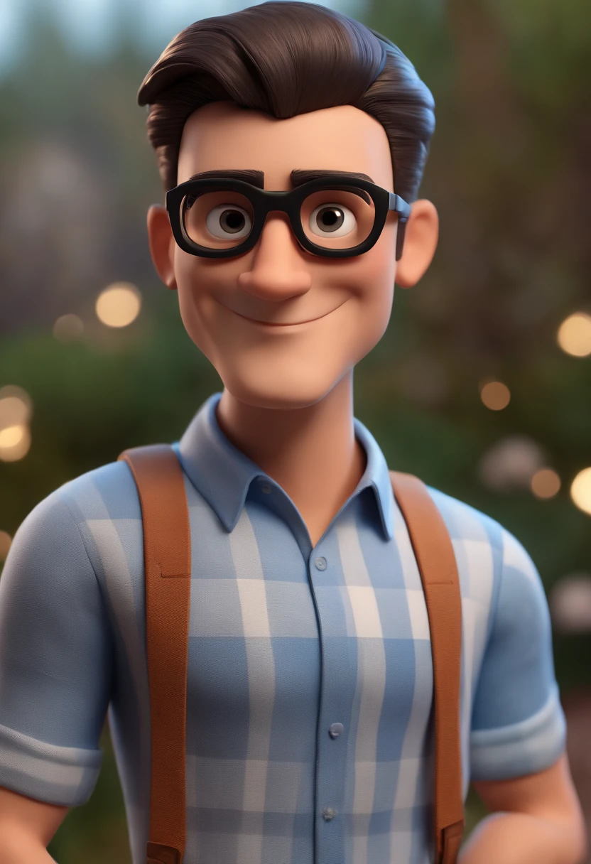 Cartoon character of a man with black glasses and a blue shirt, animation character, Caractere estilizado, animation style rendering, 3D estilizado, Arnold Maya render, 3 d render stylized, toon render keyshot, Personagem 3D, Personagem 3D, 3d rendering stylized, 3 d character render, personagem de desenho animado, Personagem de close up, Pose de personagem,  (Estilo Pixar) (master part:1.2) (Bokeh) (best quality) (pele detalhada) (textura detalhada) (8k) (argila) (Cinematic lighting) (foco nítido