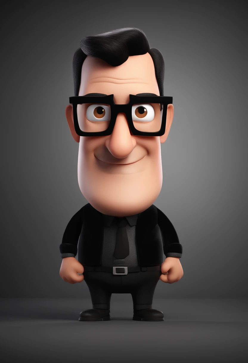 Cartoon character of a man wearing black glasses and a black shirt, um personagem animado, Caractere estilizado, animation style rendering, 3D estilizado, Arnold Maya render, 3 d render stylized, toon render keyshot, Personagem 3D, Personagem 3D, 3d rendering stylized, 3 d character render, personagem de desenho animado, Personagem de close up, Pose de personagem, (Estilo Pixar) (master part:1.2) (Bokeh) (best quality) (pele detalhada) (textura detalhada) (8k) (argila) (Cinematic lighting) (foco nítido,Senta e vaza a parte superior do corpo