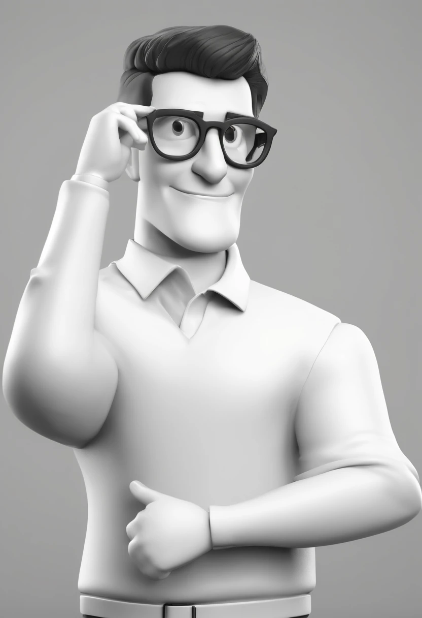 Cartoon character of a man wearing black glasses and a black shirt, um personagem animado, Caractere estilizado, animation style rendering, 3D estilizado, Arnold Maya render, 3 d render stylized, toon render keyshot, Personagem 3D, Personagem 3D, 3d rendering stylized, 3 d character render, personagem de desenho animado, Personagem de close up, Pose de personagem, (Estilo Pixar) (master part:1.2) (Bokeh) (best quality) (pele detalhada) (textura detalhada) (8k) (argila) (Cinematic lighting) (foco nítido，Senta e vaza a parte superior do corpo