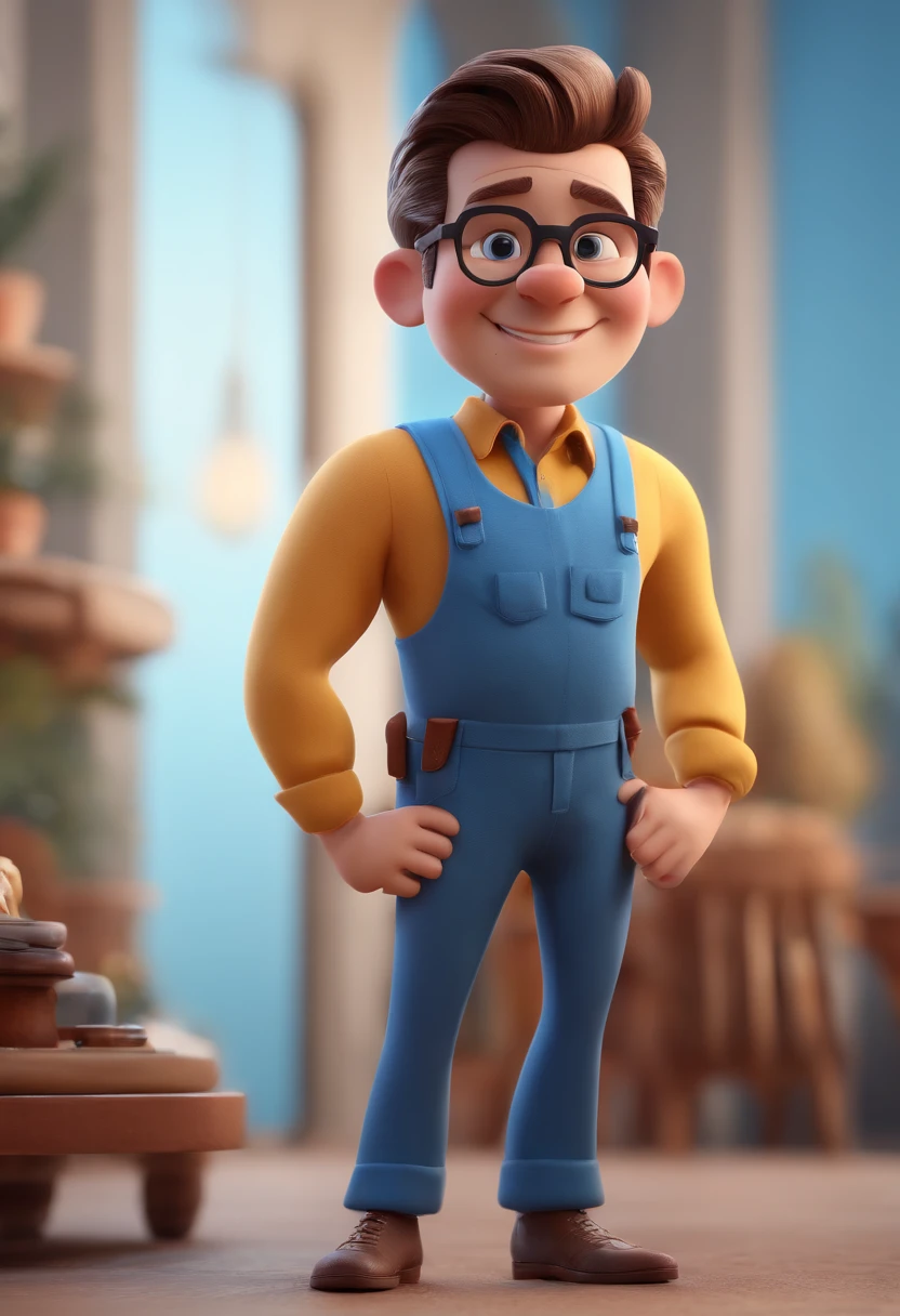 Cartoon character of a man with black glasses and a blue shirt, animation character, Caractere estilizado, animation style rendering, 3D estilizado, Arnold Maya render, 3 d render stylized, toon render keyshot, Personagem 3D, Personagem 3D, 3d rendering stylized, 3 d character render, personagem de desenho animado, Personagem de close up, Pose de personagem, (Estilo Pixar) (master part:1.2) (Bokeh) (best quality) (pele detalhada) (textura detalhada) (8k) (argila) (Cinematic lighting) (foco nítido