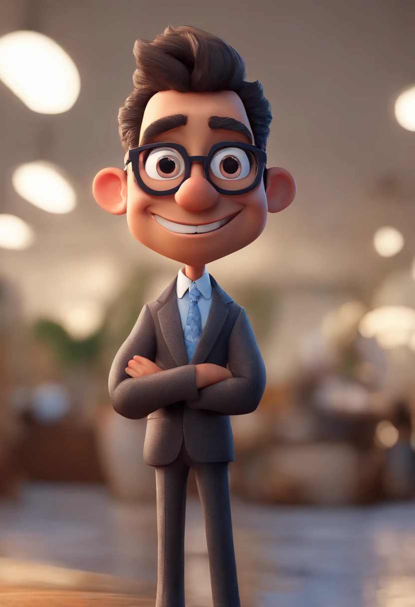 Cartoon character of a man with black glasses and a blue shirt, animation character, Caractere estilizado, animation style rendering, 3D estilizado, Arnold Maya render, 3 d render stylized, toon render keyshot, Personagem 3D, Personagem 3D, 3d rendering stylized, 3 d character render, personagem de desenho animado, Personagem de close up, Pose de personagem, (Estilo Pixar) (master part:1.2) (Bokeh) (best quality) (pele detalhada) (textura detalhada) (8k) (argila) (Cinematic lighting) (foco nítido