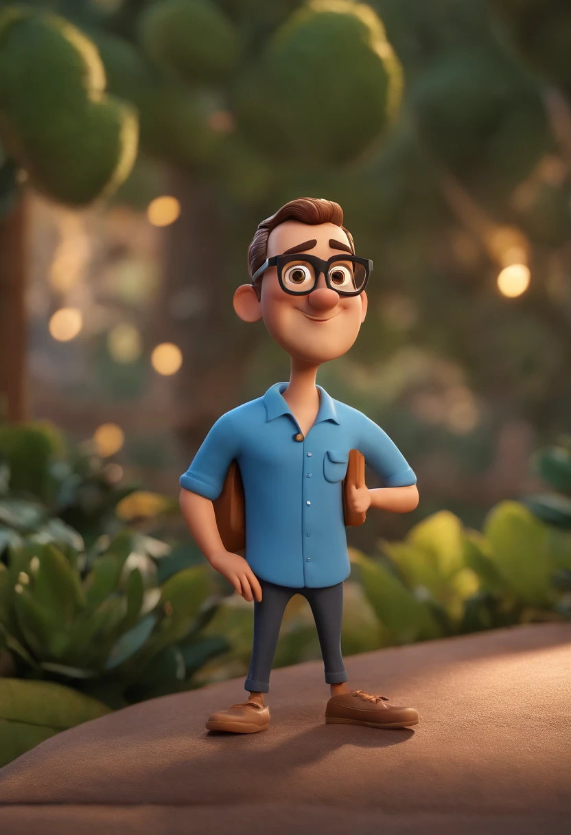 Cartoon character of a man with black glasses and a blue shirt, animation character, Caractere estilizado, animation style rendering, 3D estilizado, Arnold Maya render, 3 d render stylized, toon render keyshot, Personagem 3D, Personagem 3D, 3d rendering stylized, 3 d character render, personagem de desenho animado, Personagem de close up, Pose de personagem, (Estilo Pixar) (master part:1.2) (Bokeh) (best quality) (pele detalhada) (textura detalhada) (8k) (argila) (Cinematic lighting) (foco nítido