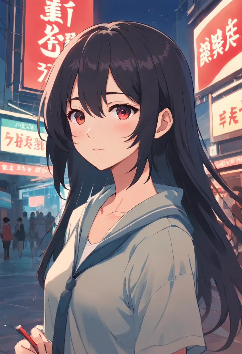 woman,Long black antique hair,Wearing a face mask on his face,Wear a slim stab customer service,The eyes are one red and one black
