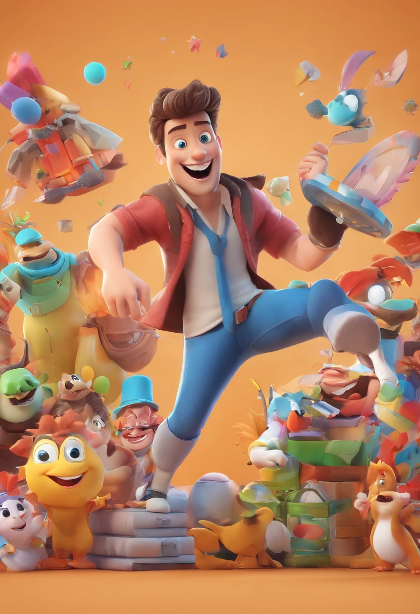 Smiling Man Illustration, sorriso insano, Homem de pele marrom com um sorriso gigante, happily smiling at the camera, sorriso atrevido, he's smiling, sorriso muito grande, Macho sorridente, foto de perfil headshot, rindo sorriso enorme, desenhando no estilo de Arte 3D, c4d, fundo de cor branco puro, estilo disney, estilo pixar render ilustracao Super Detalhe, 8k