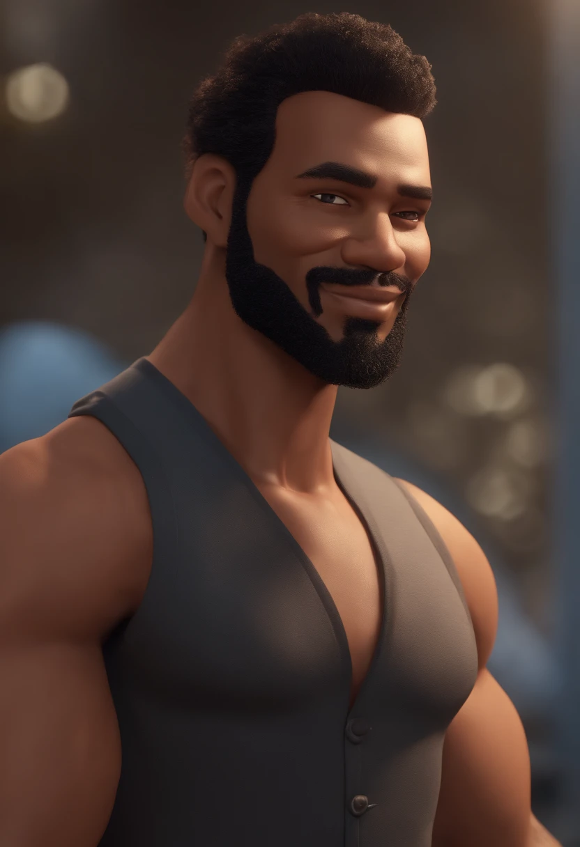 personagem dos desenhos animados de um homem com barba preta fechada curta, cabelos pretos corte baixo, penteado baixo, e uma camisa preta oversized, animation character, Caractere estilizado, animation style rendering, 3D estilizado, Arnold Maya render, 3 d render stylized, toon render keyshot, Personagem 3D, Personagem 3D, 3d rendering stylized, 3 d character render, personagem de desenho animado, Personagem de close up, Pose de personagem, (Estilo Pixar) (master part:1.2) (Bokeh) (best quality) (pele detalhada) (textura detalhada) (8k) (argila) (Cinematic lighting) (foco nítido