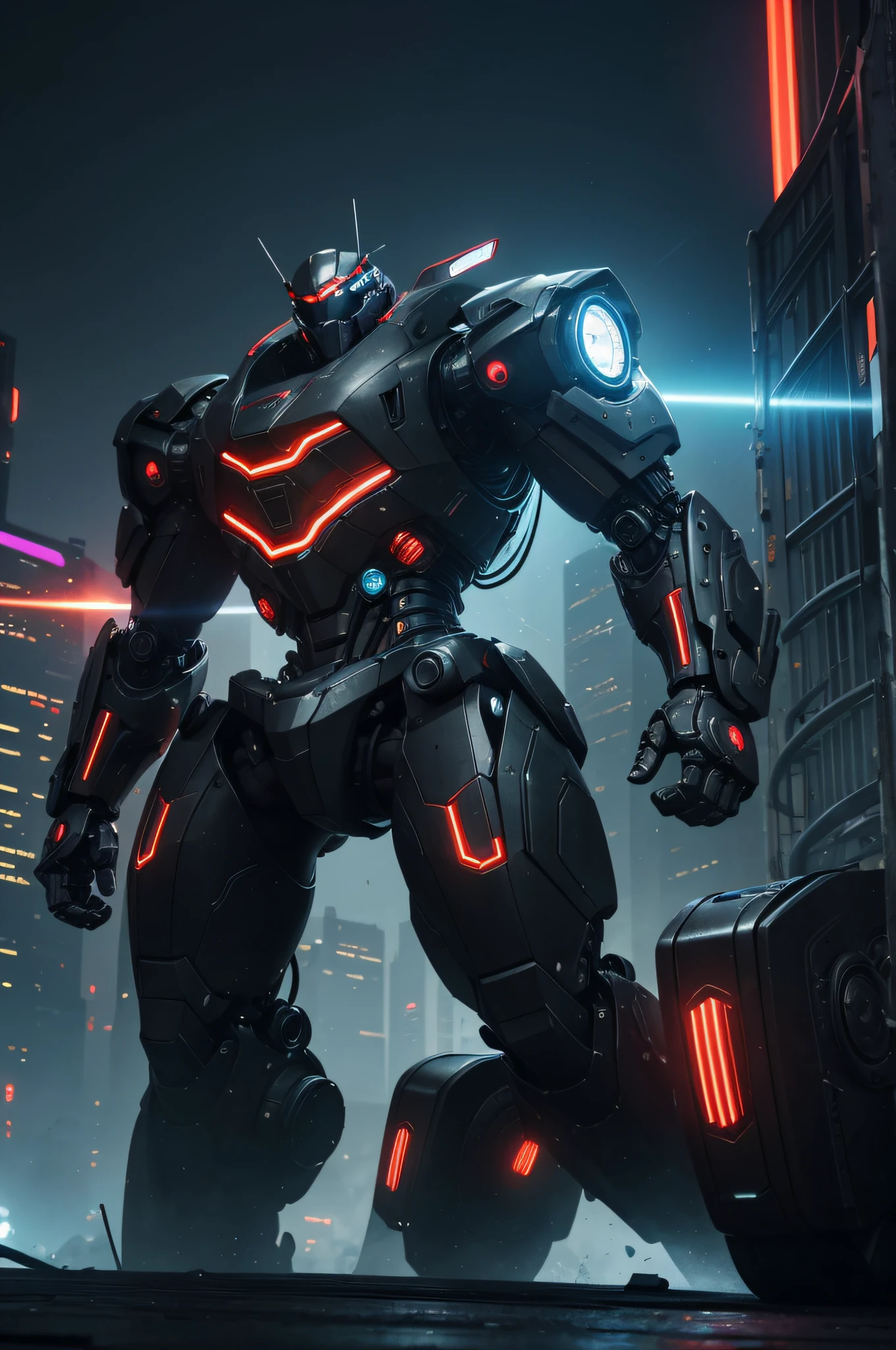 A family of small black and red robots in a video game universe,stylized,cyberpunk style,motion blur,glowing neon lights,vibrant colors,high-tech materials,metallic textures,3D rendering,ultra-detailed,masterpiece:1.2,HDR,UHD,sharp focus,physically-based rendering,studio lighting,dynamic action poses,futuristic cityscape,urban setting,stunning visual effects,fast-paced gameplay,technological advancements,mechanical parts and gears,emitting sparks,electricity effects,extreme detail description,portraits of each robot,sleek designs,multiple perspectives,motion trails,energy blasts,exciting battles,sci-fi atmosphere,cybernetic enhancements,vivid color palette,high contrast lighting,nanotechnology integration,realistic weather effects,immersive virtual reality experience,action-packed scenes,explosions and destruction,adrenaline-pumping moments.