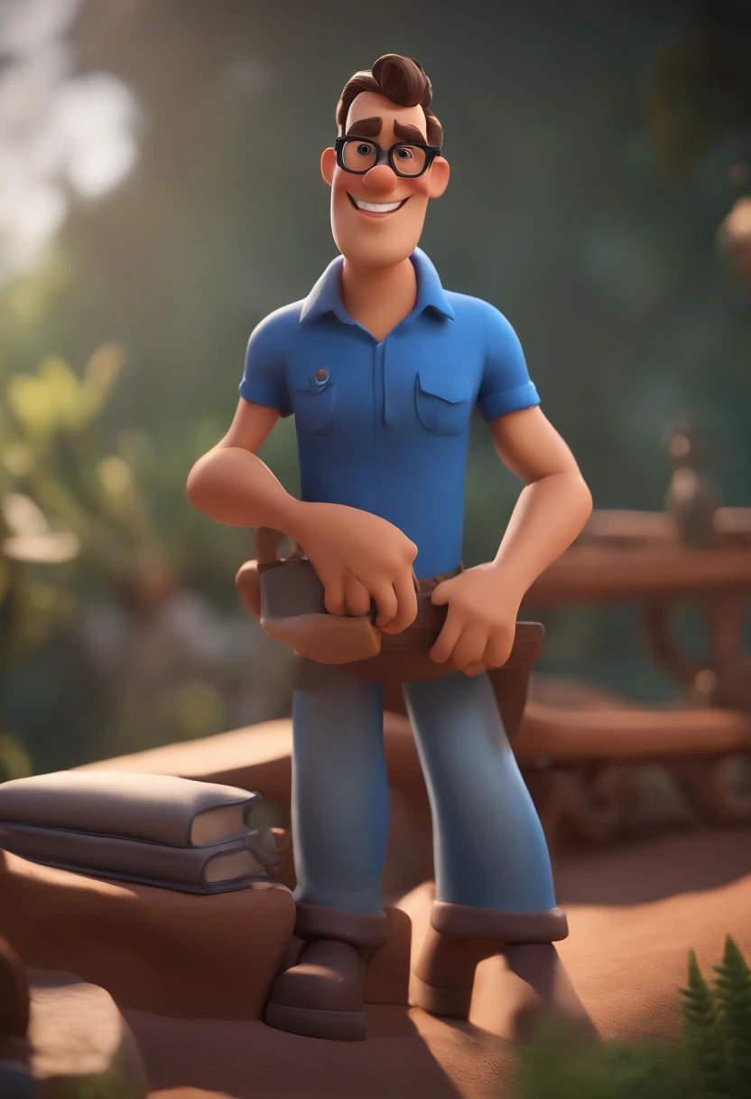 Cartoon character of a man with black glasses and a blue shirt, animation character, Caractere estilizado, animation style rendering, 3D estilizado, Arnold Maya render, 3 d render stylized, toon render keyshot, Personagem 3D, Personagem 3D, 3d rendering stylized, 3 d character render, personagem de desenho animado, Personagem de close up, Pose de personagem, (Estilo Pixar) (master part:1.2) (Bokeh) (best quality) (pele detalhada) (textura detalhada) (8k) (argila) (Cinematic lighting) (foco nítido