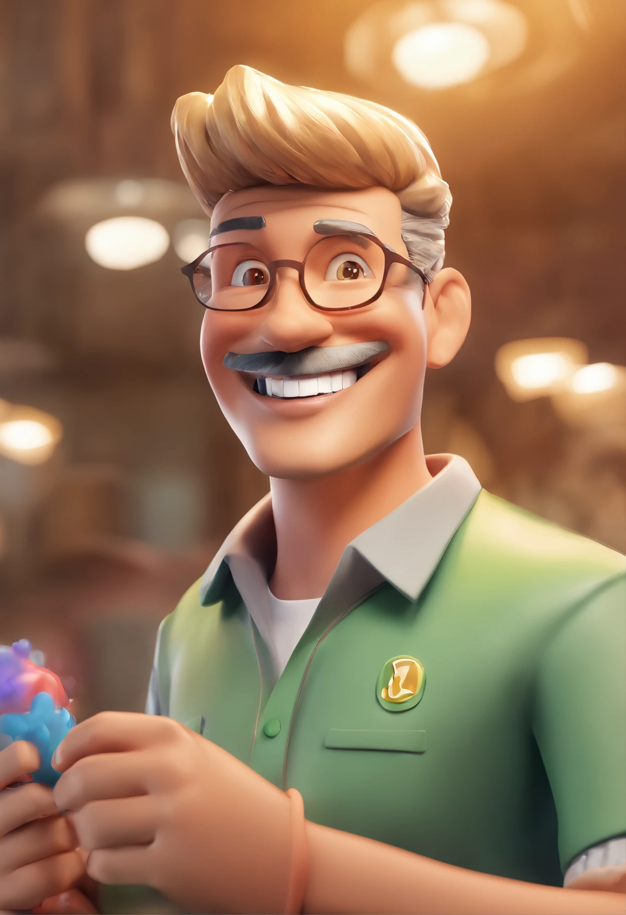 Illustration of smiling man, Doutor Feliz, com dedo do meio grande