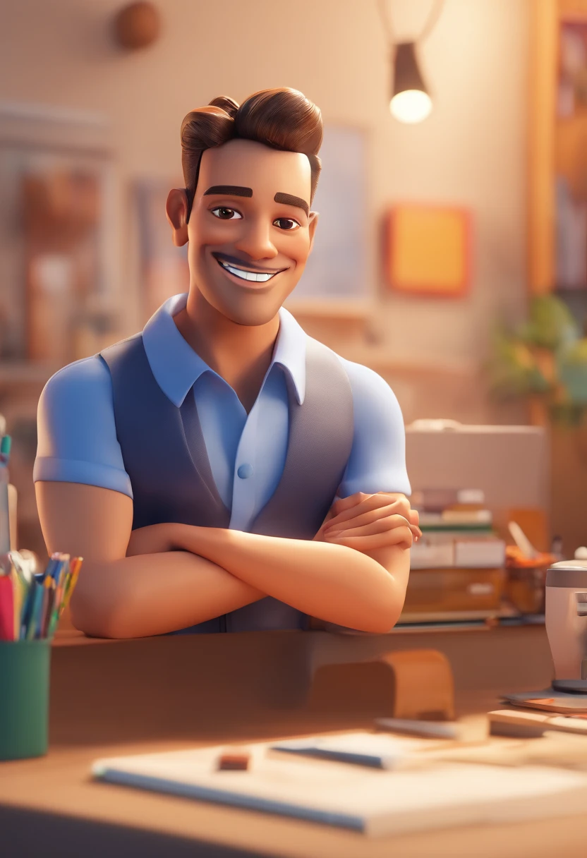 Illustration of smiling man, Doutor Feliz, com dedo do meio grande