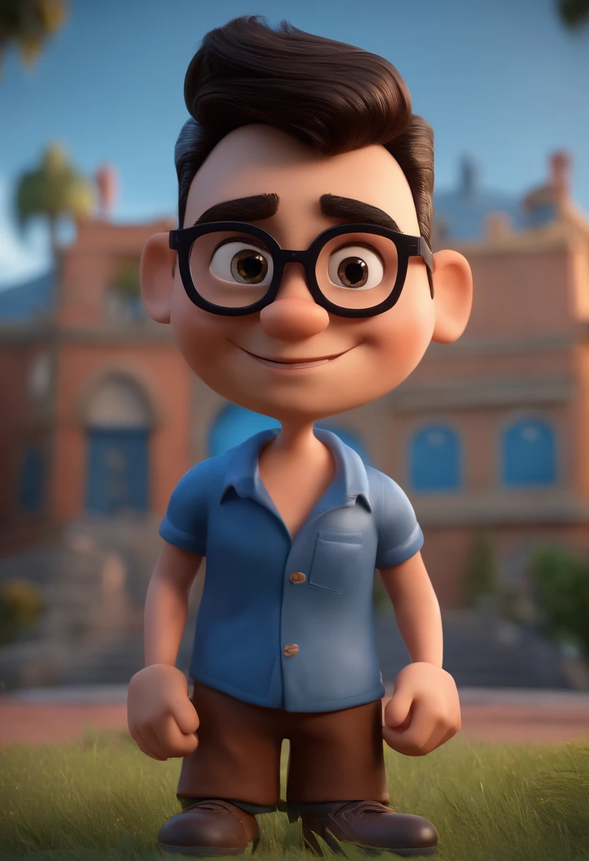 Cartoon character of a man with black glasses and a blue shirt, animation character, Caractere estilizado, animation style rendering, 3D estilizado, Arnold Maya render, 3 d render stylized, toon render keyshot, Personagem 3D, Personagem 3D, 3d rendering stylized, 3 d character render, personagem de desenho animado, Personagem de close up, Pose de personagem, (Estilo Pixar) (master part:1.2) (Bokeh) (best quality) (pele detalhada) (textura detalhada) (8k) (argila) (Cinematic lighting) (foco nítido