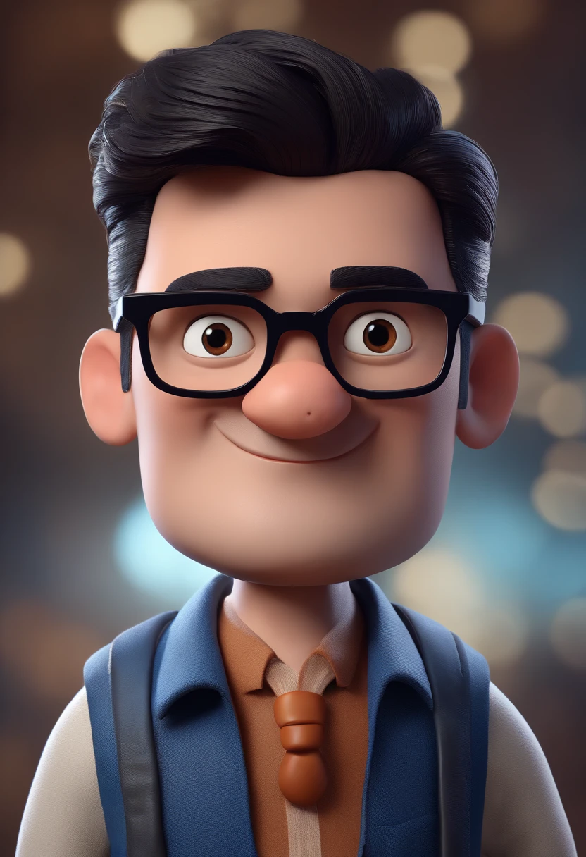 Cartoon character of a man with black glasses and a blue shirt, animation character, Caractere estilizado, animation style rendering, 3D estilizado, Arnold Maya render, 3 d render stylized, toon render keyshot, Personagem 3D, Personagem 3D, 3d rendering stylized, 3 d character render, personagem de desenho animado, Personagem de close up, Pose de personagem, (Estilo Pixar) (master part:1.2) (Bokeh) (best quality) (pele detalhada) (textura detalhada) (8k) (argila) (Cinematic lighting) (foco nítido