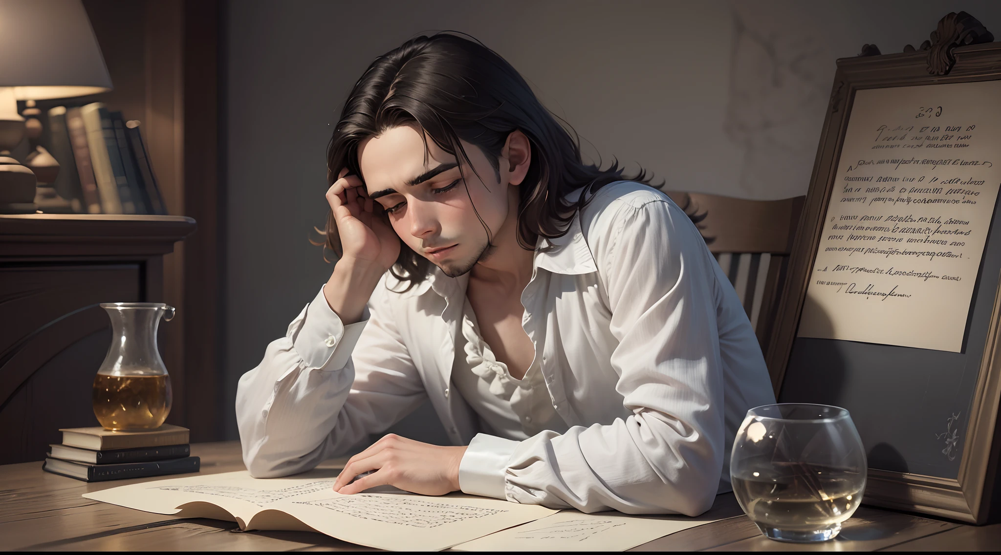 générez l'image d'un jeune homme lisant une lettre de Benjamin Franklin avec une expression contemplative. 9:16 HD RÉSOLUTION ULTRA RÉALISTE --auto --s2