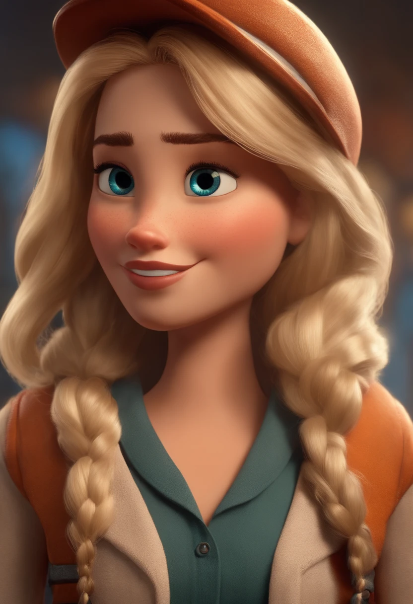 Criar um personagem no estilo pixar dentro de um jaleco. Medium blonde character.