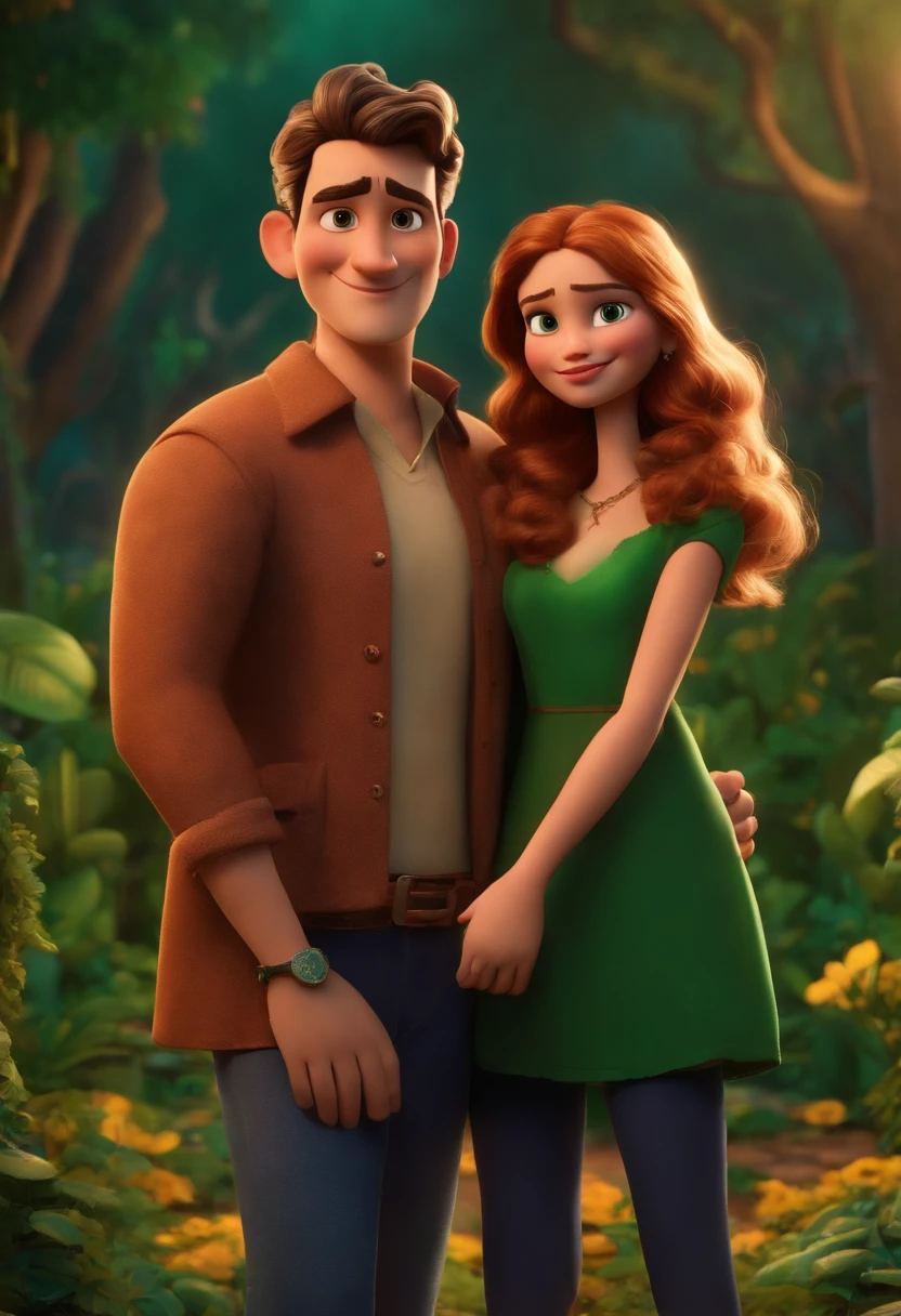 Casal homem calvo e mulher com olhos verdes, com um filho e 8 anos e uma filha de 6 anos  estilo pixar