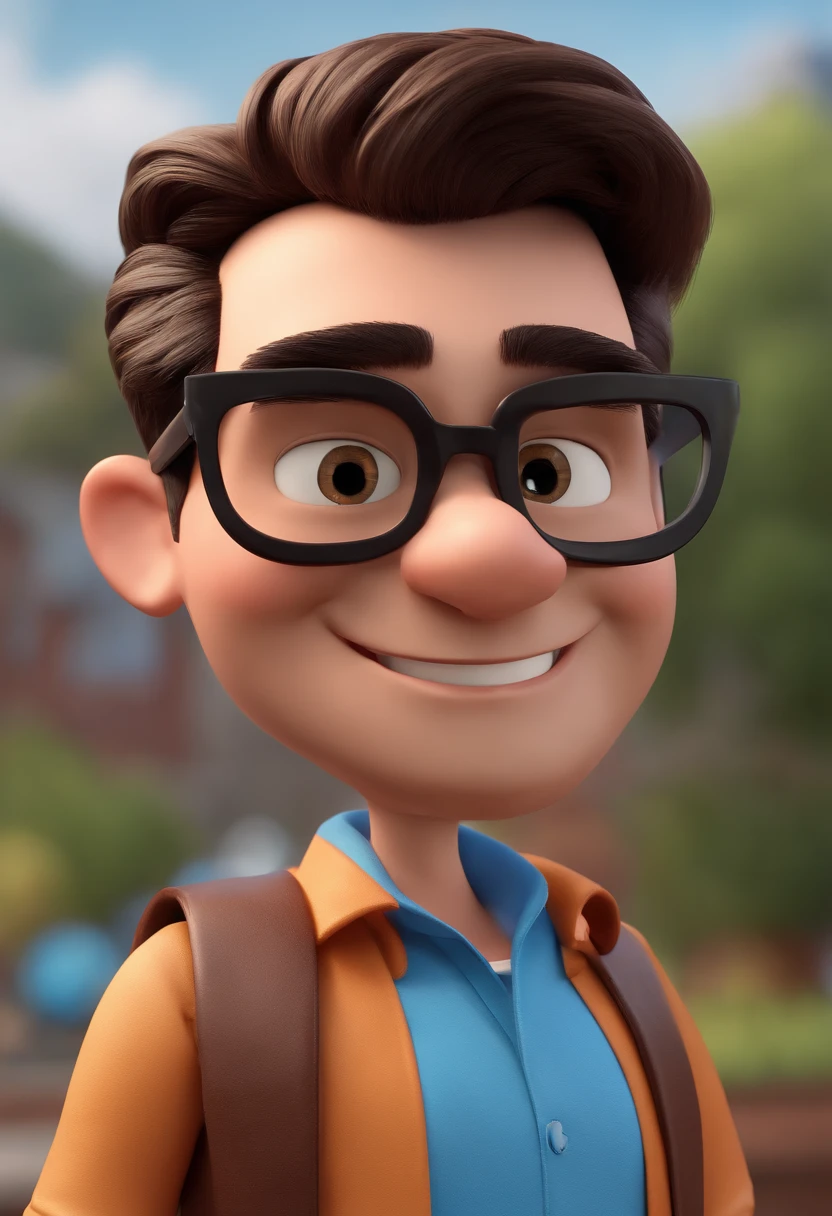 Cartoon character of a man with black glasses and a blue shirt, animation character, Caractere estilizado, animation style rendering, 3D estilizado, Arnold Maya render, 3 d render stylized, toon render keyshot, Personagem 3D, Personagem 3D, 3d rendering stylized, 3 d character render, personagem de desenho animado, Personagem de close up, Pose de personagem, (Estilo Pixar) (master part:1.2) (Bokeh) (best quality) (pele detalhada) (textura detalhada) (8k) (argila) (Cinematic lighting) (foco nítido