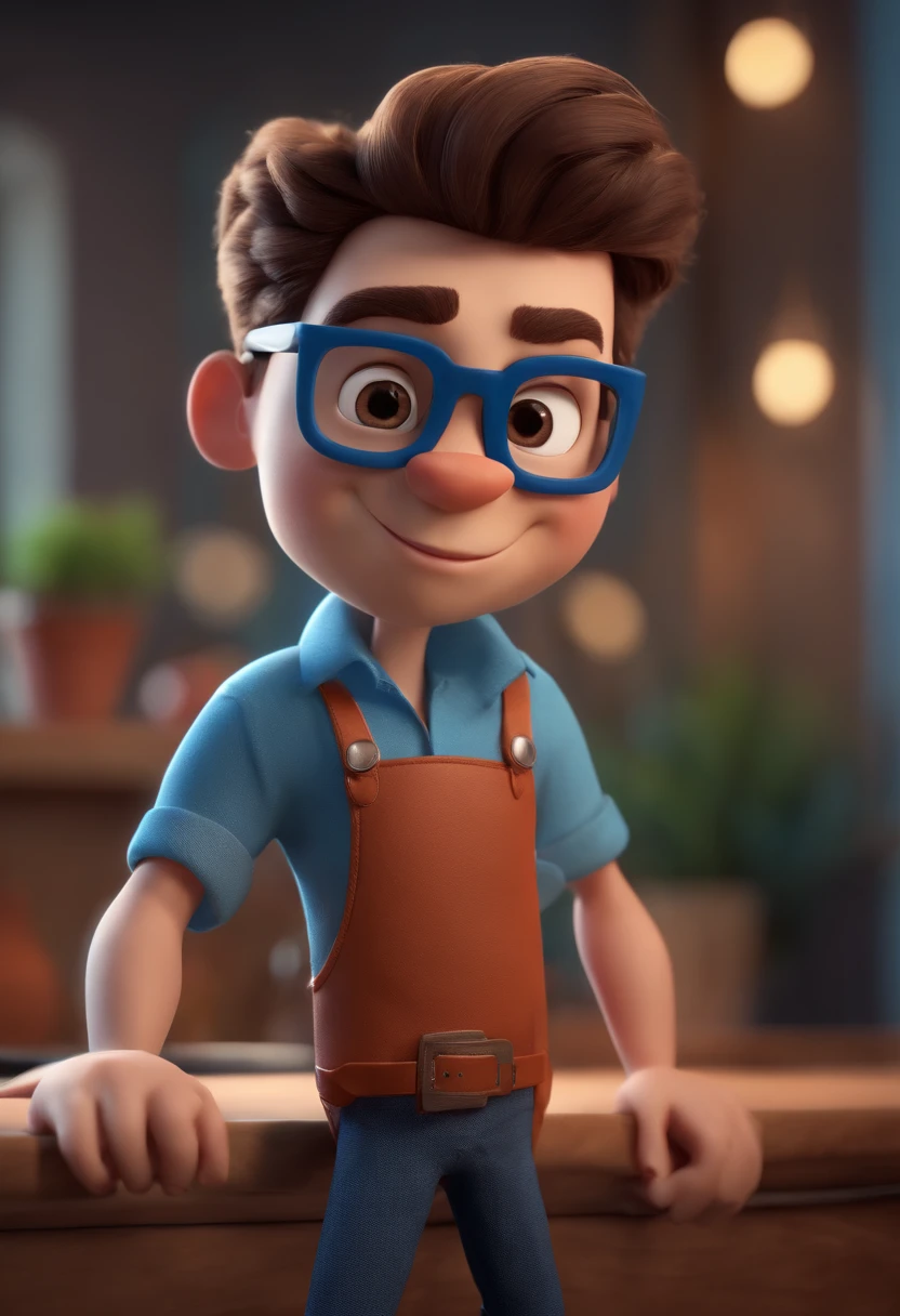 Cartoon character of a man with black glasses and a blue shirt, animation character, Caractere estilizado, animation style rendering, 3D estilizado, Arnold Maya render, 3 d render stylized, toon render keyshot, Personagem 3D, Personagem 3D, 3d rendering stylized, 3 d character render, personagem de desenho animado, Personagem de close up, Pose de personagem,  (Estilo Pixar) (master part:1.2) (Bokeh) (best quality) (pele detalhada) (textura detalhada) (8k) (argila) (Cinematic lighting) (foco nítido