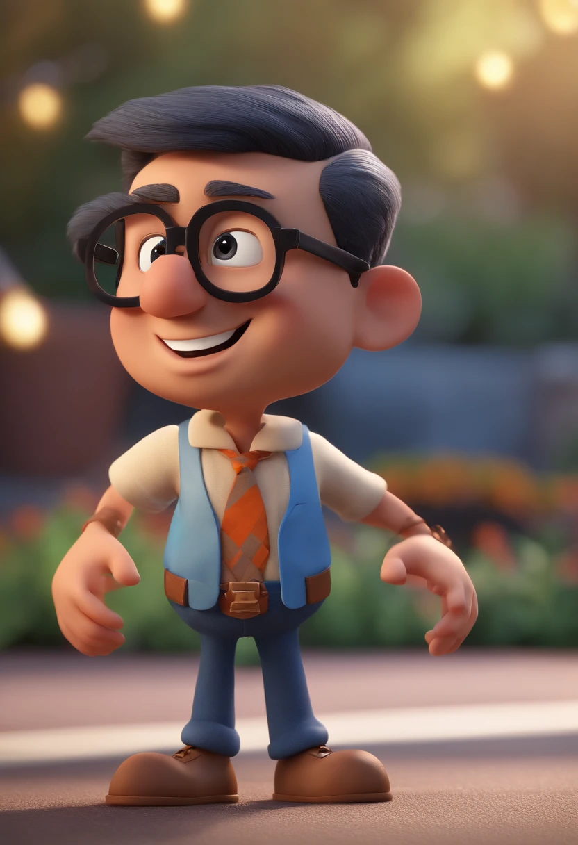 Cartoon character of a man with black glasses and a blue shirt, animation character, Caractere estilizado, animation style rendering, 3D estilizado, Arnold Maya render, 3 d render stylized, toon render keyshot, Personagem 3D, Personagem 3D, 3d rendering stylized, 3 d character render, personagem de desenho animado, Personagem de close up, Pose de personagem, (Estilo Pixar) (master part:1.2) (Bokeh) (best quality) (pele detalhada) (textura detalhada) (8k) (argila) (Cinematic lighting) (foco nítido