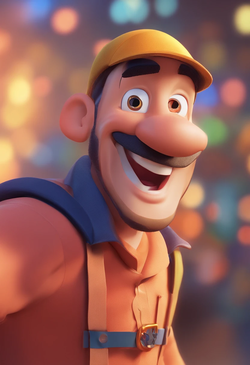 Smiling Man Illustration, sorriso insano, Homem de pele marrom com um sorriso gigante, happily smiling at the camera, sorriso atrevido, he's smiling, sorriso muito grande, Macho sorridente, foto de perfil headshot, rindo sorriso enorme, desenhando no estilo de Arte 3D, c4d, fundo de cor branco puro, estilo disney, estilo pixar render ilustracao Super Detalhe, 8k