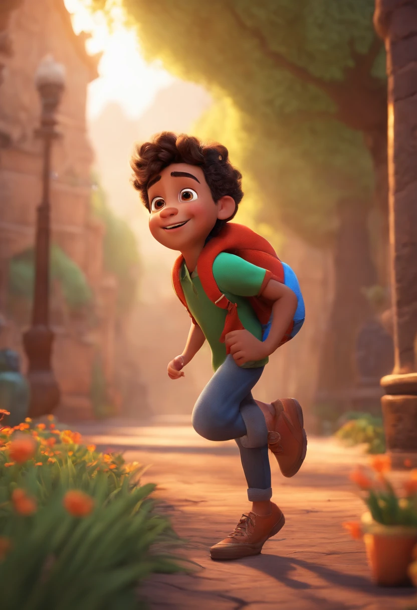 Image of a boy for a story in a YouTube video in Pixar format, He's the  allabester, He's the class leader, He's outgoing, Playful and gets up for a lot of things