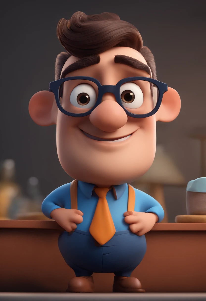 Cartoon character of a man with black glasses and a blue shirt, animation character, Caractere estilizado, animation style rendering, 3D estilizado, Arnold Maya render, 3 d render stylized, toon render keyshot, Personagem 3D, Personagem 3D, 3d rendering stylized, 3 d character render, personagem de desenho animado, Personagem de close up, Pose de personagem,  (Estilo Pixar) (master part:1.2) (Bokeh) (best quality) (pele detalhada) (textura detalhada) (8k) (argila) (Cinematic lighting) (foco nítido