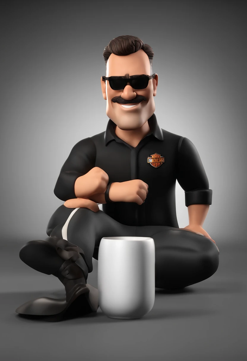 Cartoon character of a 42-year-old man with a short beard wearing black glasses and a black shirt with a Harley Davidson logo, segurando uma caneca de chopp, um personagem animado, Caractere estilizado, animation style rendering, 3D estilizado, Arnold Maya render, 3 d render stylized, toon render keyshot, Personagem 3D, Personagem 3D, 3d rendering stylized, 3 d character render, personagem de desenho animado, Personagem de close up, Pose de personagem, (Estilo Pixar) (master part:1.2) (Bokeh) (best quality) (pele detalhada) (textura detalhada) (8k) (argila) (Cinematic lighting) (foco nítido,Senta e vaza a parte superior do corpo