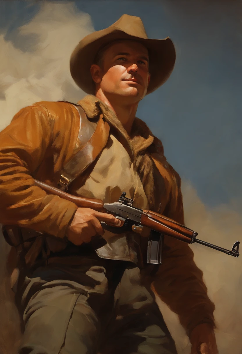retrato de (homem sks) de bom humor, Lutador de rua, maCho atraente, design de personagens, dynamic lighting, tonalidade fria e brilhante, Pintura de Gaston Bussiere, Craig Mullins, j. C. LeyendeCker, Tone of Finland