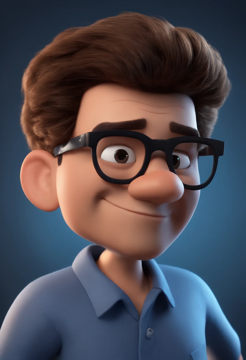 Cartoon character of a man with black glasses and a blue shirt, animation character, Caractere estilizado, animation style rendering, 3D estilizado, Arnold Maya render, 3 d render stylized, toon render keyshot, Personagem 3D, Personagem 3D, 3d rendering stylized, 3 d character render, personagem de desenho animado, Personagem de close up, Pose de personagem, (Estilo Pixar) (master part:1.2) (Bokeh) (best quality) (pele detalhada) (textura detalhada) (8k) (argila) (Cinematic lighting) (foco nítido