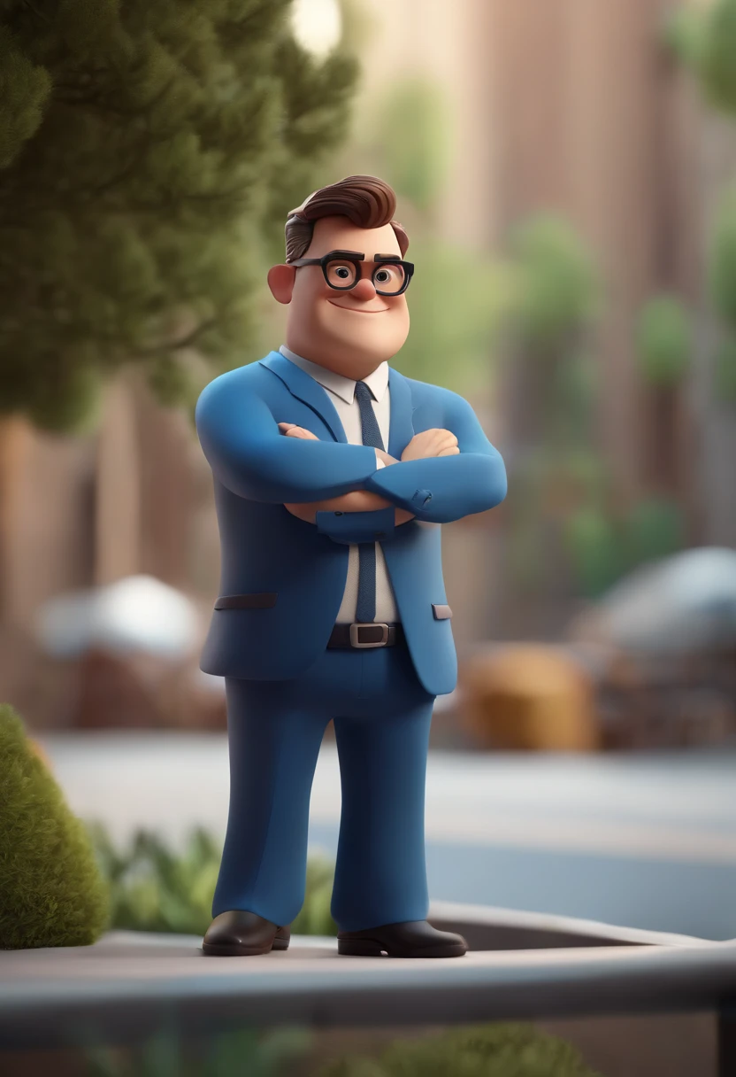 Cartoon character of a man wearing black glasses and a blue shirt, um personagem animado, Caractere estilizado, animation style rendering, 3D estilizado, Arnold Maya render, 3 d render stylized, toon render keyshot, Personagem 3D, Personagem 3D, 3d rendering stylized, 3 d character render, personagem de desenho animado, Personagem de close up, Pose de personagem, (Estilo Pixar) (master part:1.2) (Bokeh) (best quality) (pele detalhada) (textura detalhada) (8k) (argila) (Cinematic lighting) (foco nítido，Senta e vaza a parte superior do corpo