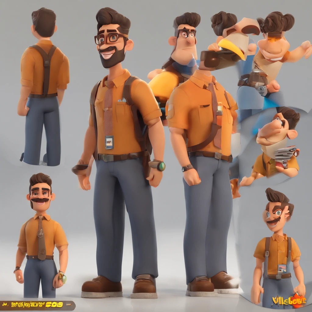 Criar um personagem no estilo Pixar. Trata-se de jovem de 18 anos, com cavanhaque e bigode, negro, com cabelo cacheado e grande e olhos castanhos escuros,usando oculos. Ele deve estar na frente de um computador, Trabalhar como designer.