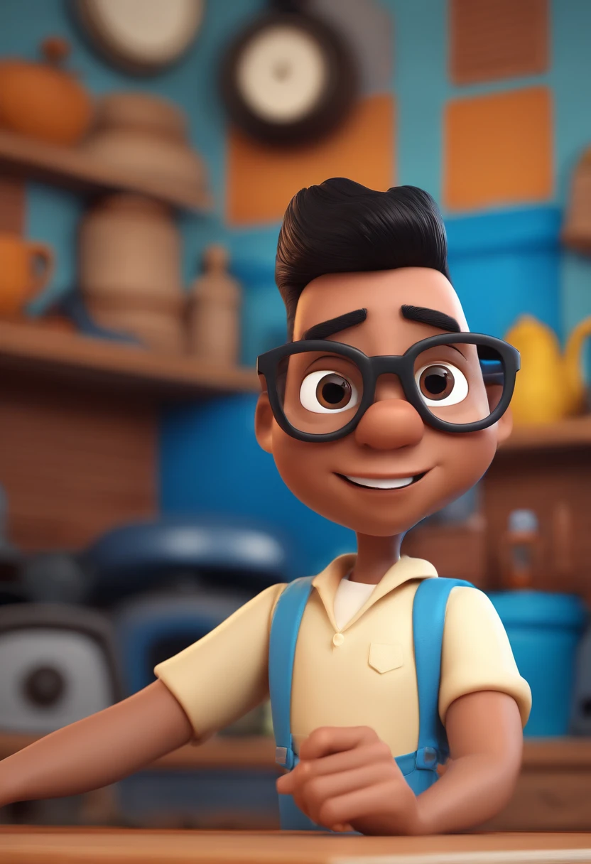 Cartoon character of a man with black glasses and a blue shirt, animation character, Caractere estilizado, animation style rendering, 3D estilizado, Arnold Maya render, 3 d render stylized, toon render keyshot, Personagem 3D, Personagem 3D, 3d rendering stylized, 3 d character render, personagem de desenho animado, Personagem de close up, Pose de personagem, (Estilo Pixar) (master part:1.2) (Bokeh) (best quality) (pele detalhada) (textura detalhada) (8k) (argila) (Cinematic lighting) (foco nítido