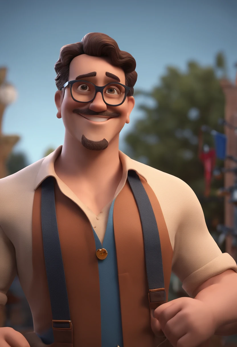 Cartoon character of a man with black glasses and a blue shirt, animation character, Caractere estilizado, animation style rendering, 3D estilizado, Arnold Maya render, 3 d render stylized, toon render keyshot, Personagem 3D, Personagem 3D, 3d rendering stylized, 3 d character render, personagem de desenho animado, Personagem de close up, Pose de personagem, (Estilo Pixar) (master part:1.2) (Bokeh) (best quality) (pele detalhada) (textura detalhada) (8k) (argila) (Cinematic lighting) (foco nítido
