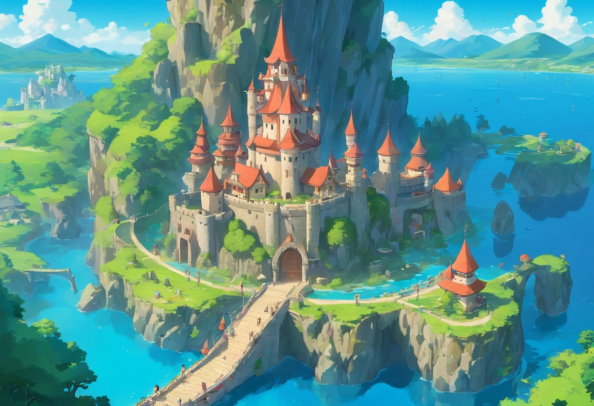 ilha cercada por mares e prainhas, reino fantasia antiga, mapa altamente detalhado, mapa detalhado, Mapa de Altura Castelos e Torres, cachoeira no ar,cercado por prainhas e mares, Camera isometric view, Um mundo encantado, A small castle made of shiny stones and runes in the middle of a lakes and waterfalls with several houses around, jogo de 8 bits, arte oficial altamente detalhada, mundo perfeito, diminuir o zoom de corpo inteiro, O mapa mundial de o metaverso poket.
It has an area of 500 meters x 500 meters.