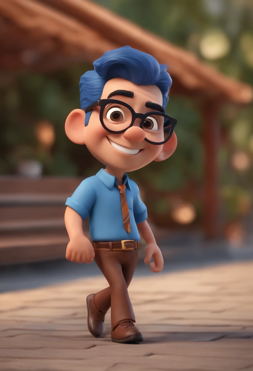 Cartoon character of a man with black glasses and a blue shirt, animation character, Caractere estilizado, animation style rendering, 3D estilizado, Arnold Maya render, 3 d render stylized, toon render keyshot, Personagem 3D, Personagem 3D, 3d rendering stylized, 3 d character render, personagem de desenho animado, Personagem de close up, Pose de personagem, (Estilo Pixar) (master part:1.2) (Bokeh) (best quality) (pele detalhada) (textura detalhada) (8k) (argila) (Cinematic lighting) (foco nítido