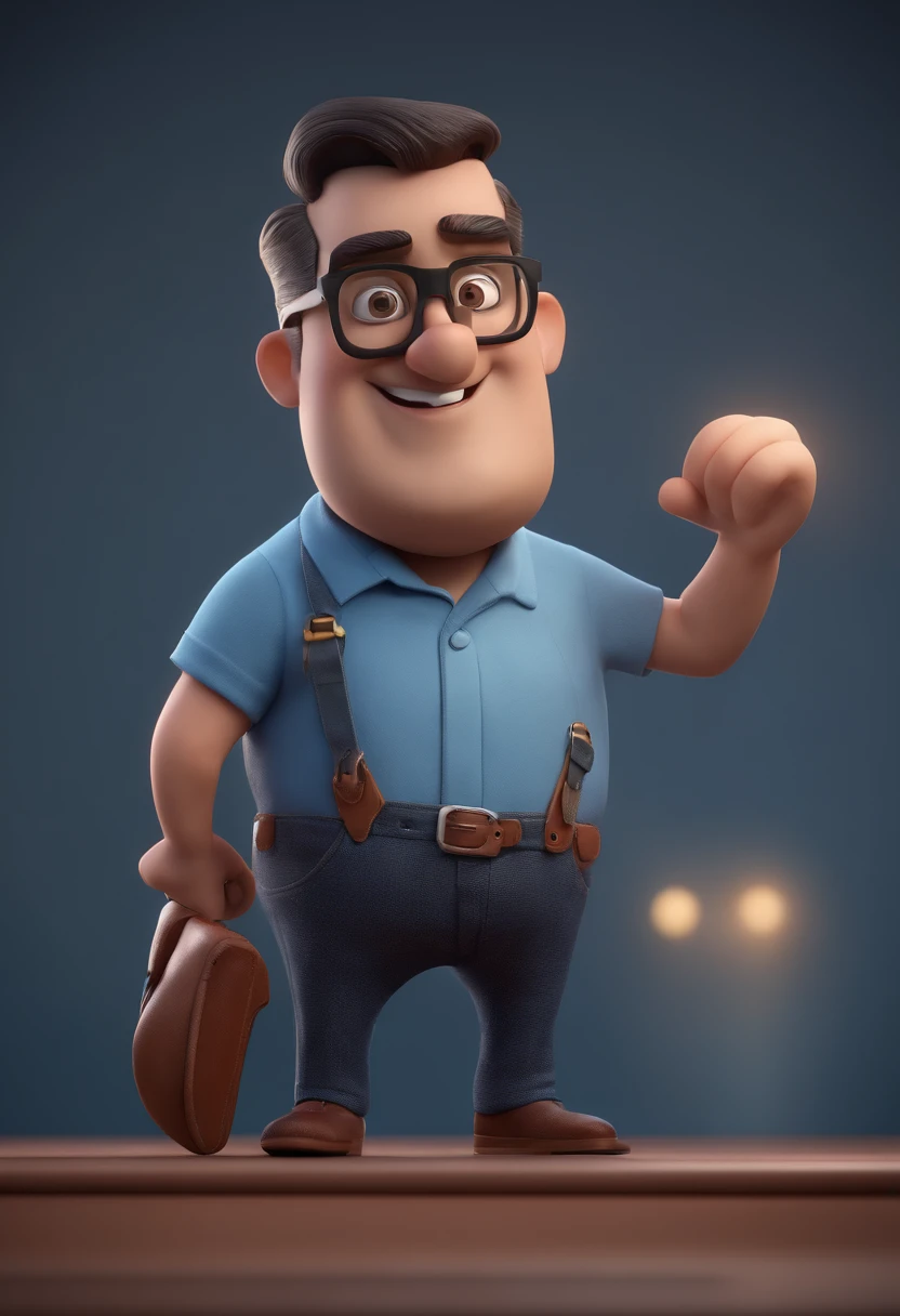 Cartoon character of a man with black glasses and a blue shirt, animation character, Caractere estilizado, animation style rendering, 3D estilizado, Arnold Maya render, 3 d render stylized, toon render keyshot, Personagem 3D, Personagem 3D, 3d rendering stylized, 3 d character render, personagem de desenho animado, Personagem de close up, Pose de personagem, (Estilo Pixar) (master part:1.2) (Bokeh) (best quality) (pele detalhada) (textura detalhada) (8k) (argila) (Cinematic lighting) (foco nítido