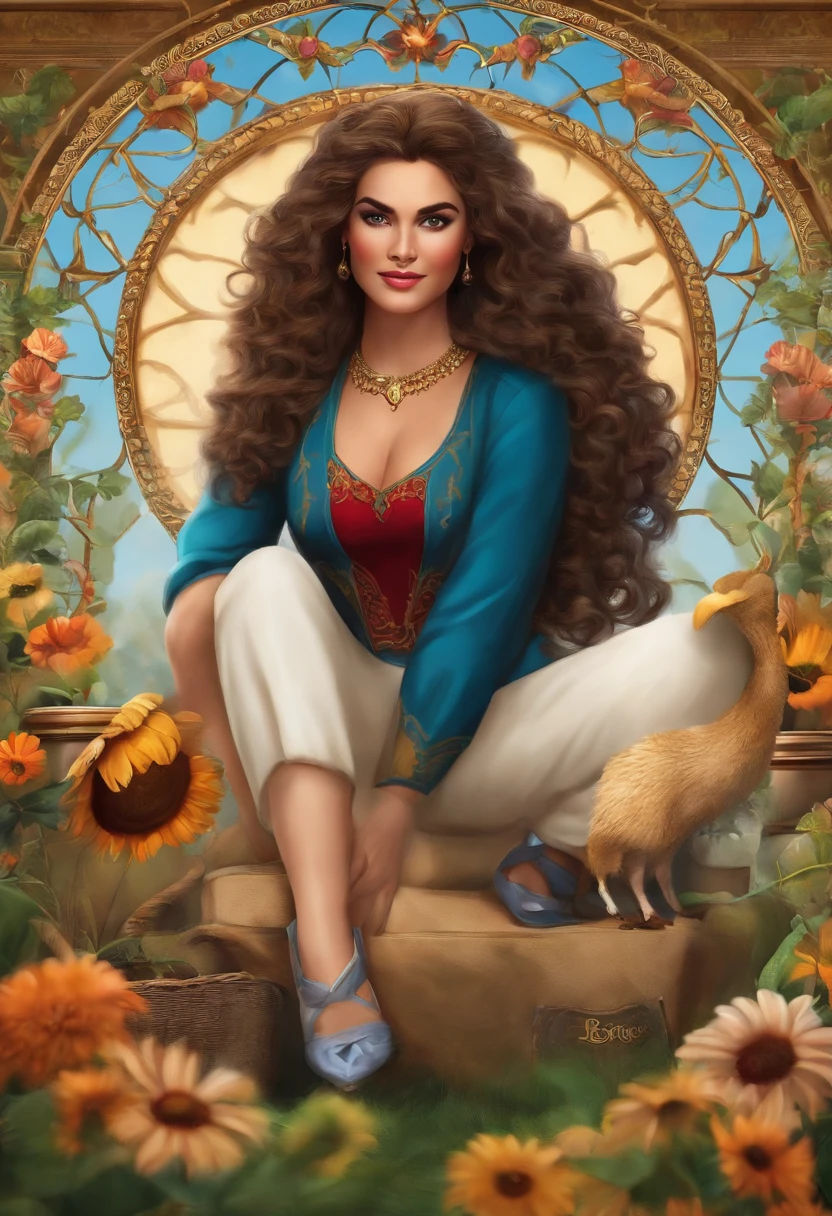 For the next task I need you to create a disney character with the following characteristics: Mulher, 26 anos, rosto um pouco arredondado, agricultora, Agronomist, cabelo castanho claro, altura de 1 metro e 60, pesando 80 kg.
