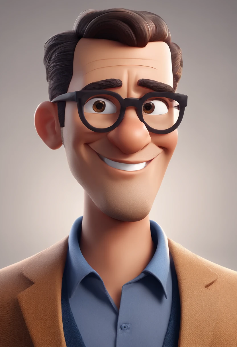 Cartoon character of a man with black glasses and a blue shirt, animation character, Caractere estilizado, animation style rendering, 3D estilizado, Arnold Maya render, 3 d render stylized, toon render keyshot, Personagem 3D, Personagem 3D, 3d rendering stylized, 3 d character render, personagem de desenho animado, Personagem de close up, Pose de personagem, (Estilo Pixar) (master part:1.2) (Bokeh) (best quality) (pele detalhada) (textura detalhada) (8k) (argila) (Cinematic lighting) (foco nítido