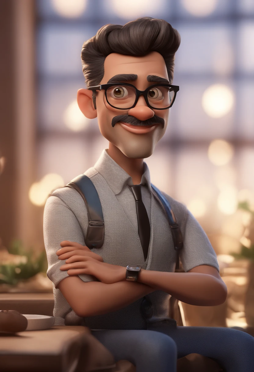 Cartoon character of a man with black glasses and a blue shirt, animation character, Caractere estilizado, animation style rendering, 3D estilizado, Arnold Maya render, 3 d render stylized, toon render keyshot, Personagem 3D, Personagem 3D, 3d rendering stylized, 3 d character render, personagem de desenho animado, Personagem de close up, Pose de personagem, (Estilo Pixar) (master part:1.2) (Bokeh) (best quality) (pele detalhada) (textura detalhada) (8k) (argila) (Cinematic lighting) (foco nítido