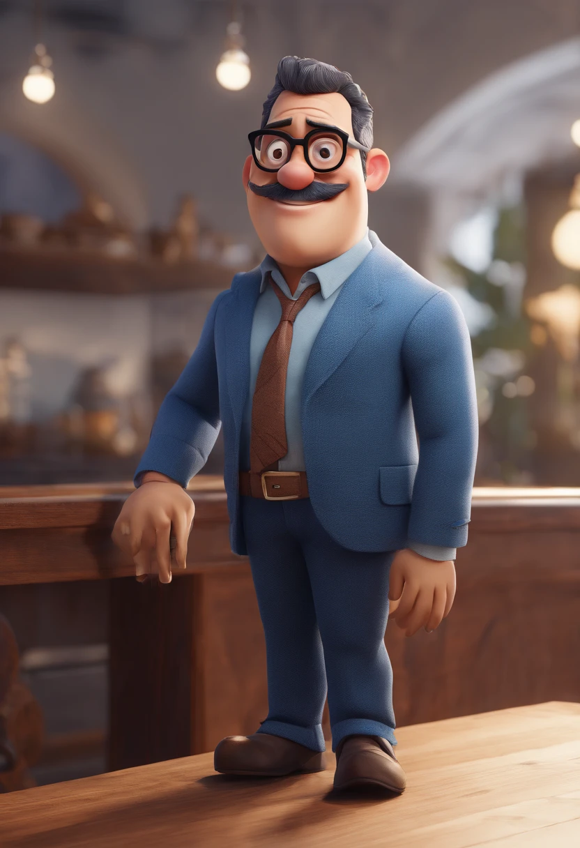 Cartoon character of a man with black glasses and a blue shirt, animation character, Caractere estilizado, animation style rendering, 3D estilizado, Arnold Maya render, 3 d render stylized, toon render keyshot, Personagem 3D, Personagem 3D, 3d rendering stylized, 3 d character render, personagem de desenho animado, Personagem de close up, Pose de personagem, (Estilo Pixar) (master part:1.2) (Bokeh) (best quality) (pele detalhada) (textura detalhada) (8k) (argila) (Cinematic lighting) (foco nítido