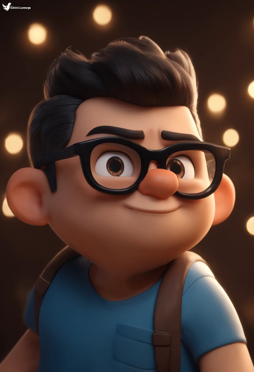 Cartoon character of a man wearing black glasses and a blue shirt, um personagem animado, Caractere estilizado, animation style rendering, 3D estilizado, Arnold Maya render, 3 d render stylized, toon render keyshot, Personagem 3D, Personagem 3D, 3d rendering stylized, 3 d character render, personagem de desenho animado, Personagem de close up, Pose de personagem, (Estilo Pixar) (master part:1.2) (Bokeh) (best quality) (pele detalhada) (textura detalhada) (8k) (argila) (Cinematic lighting) (foco nítido