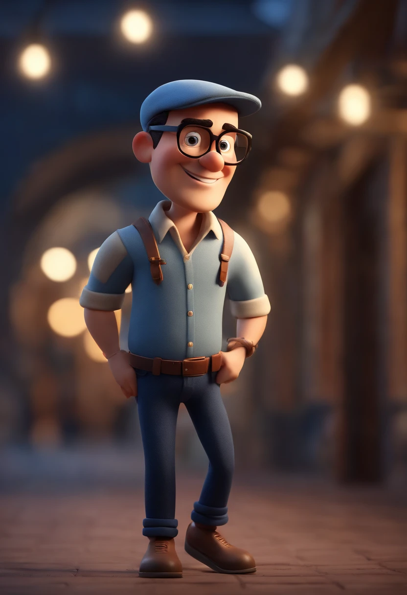 Cartoon character of a man wearing black glasses and a blue shirt, um personagem animado, Caractere estilizado, animation style rendering, 3D estilizado, Arnold Maya render, 3 d render stylized, toon render keyshot, Personagem 3D, Personagem 3D, 3d rendering stylized, 3 d character render, personagem de desenho animado, Personagem de close up, Pose de personagem,  (Estilo Pixar) (master part:1.2) (Bokeh) (best quality) (pele detalhada) (textura detalhada) (8k) (argila) (Cinematic lighting) (foco nítido