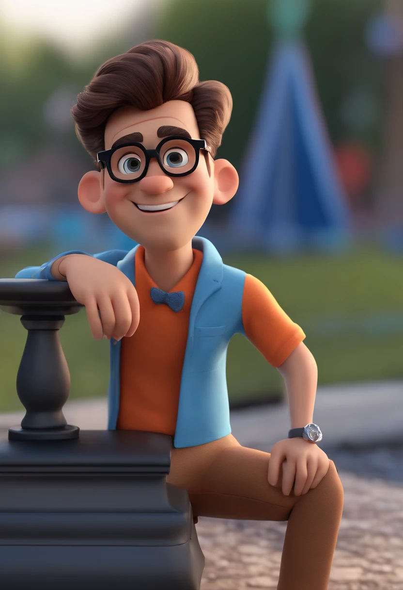 Cartoon character of a man with black glasses and a blue shirt, animation character, Caractere estilizado, animation style rendering, 3D estilizado, Arnold Maya render, 3 d render stylized, toon render keyshot, Personagem 3D, Personagem 3D, 3d rendering stylized, 3 d character render, personagem de desenho animado, Personagem de close up, Pose de personagem, (Estilo Pixar) (master part:1.2) (Bokeh) (best quality) (pele detalhada) (textura detalhada) (8k) (argila) (Cinematic lighting) (foco nítido