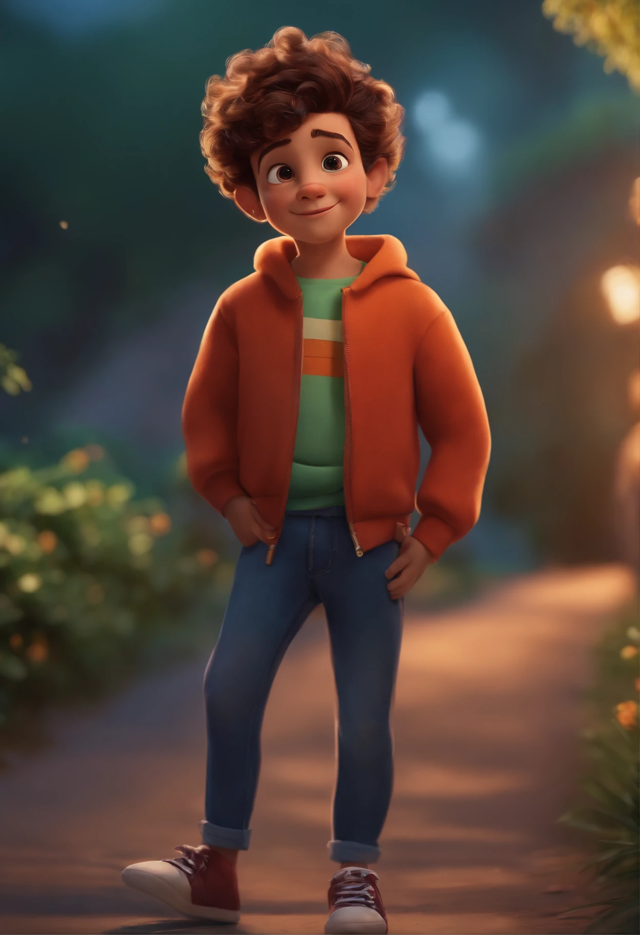 Image of a boy for a story in a YouTube video in Pixar format, He's the little allabester, He's the class leader, He's outgoing, Playful and gets up for a lot of things, cabelo curto