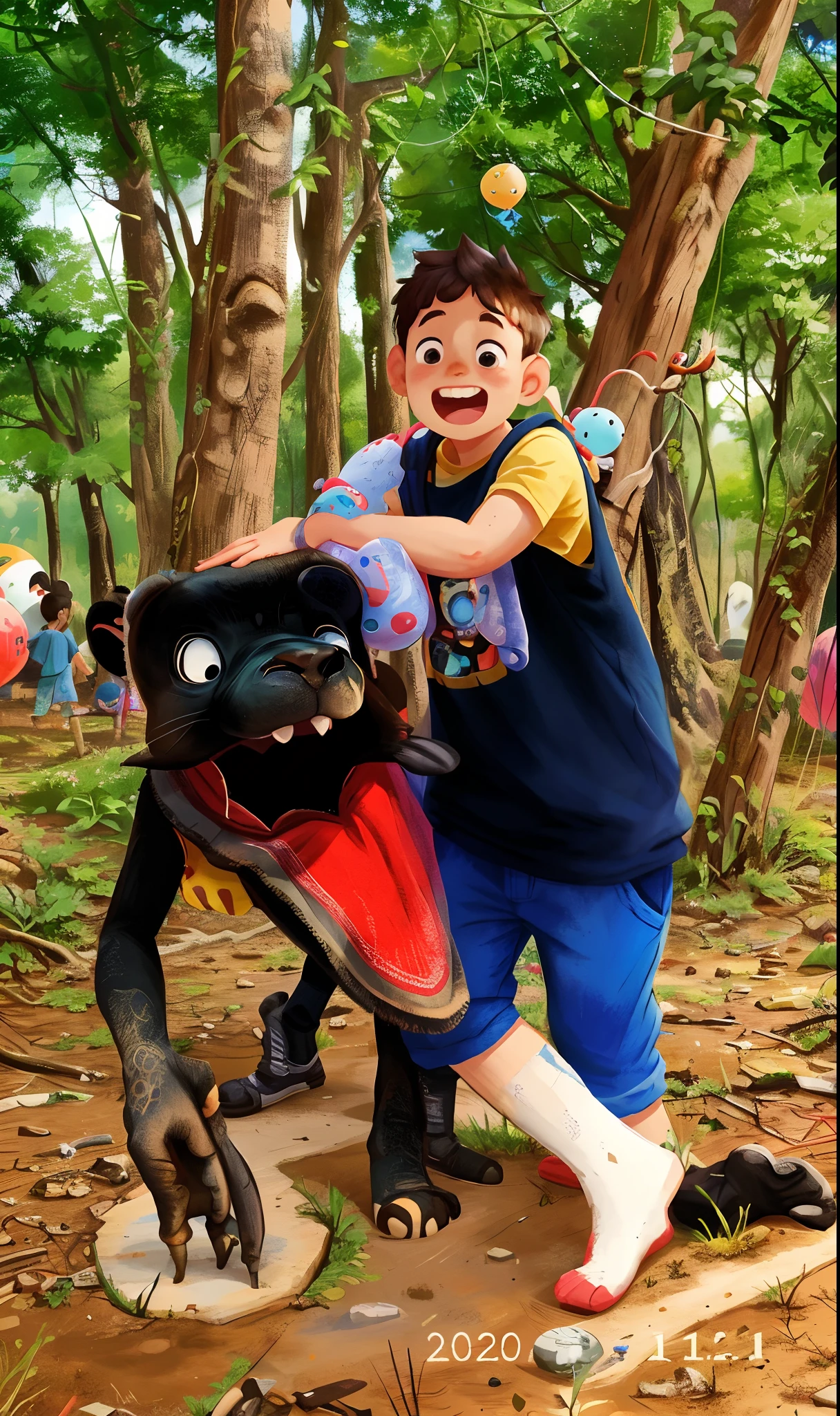 A boy, zoo, many balloons, happy, happy, perfect quality, clear focus (clutter - home: 0.8), (masterpiece: 1.2) (realistic: 1.2) (bokeh) (best quality) (detailed skin: 1.3) (intricate details) (8K) (detail eyes) (sharp focus), (happy)