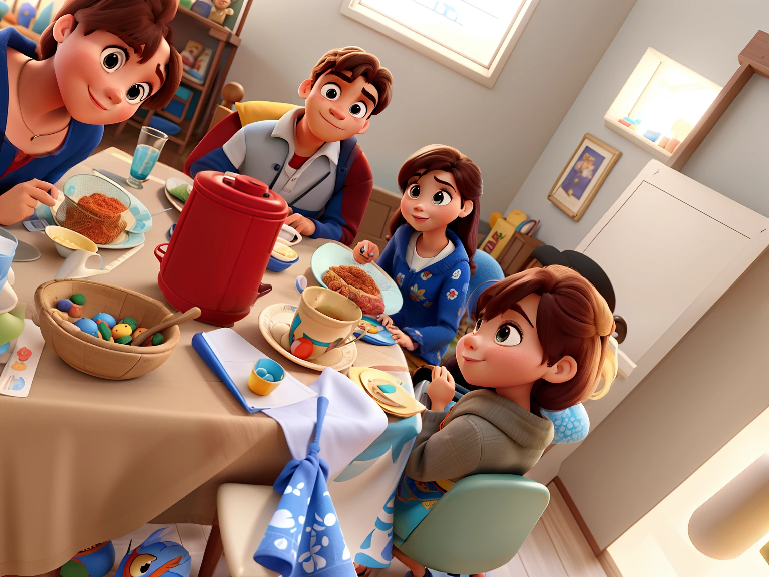 Family in Disney Pixar style, alta qualidade, melhor qualidade, lindos e perfeitos