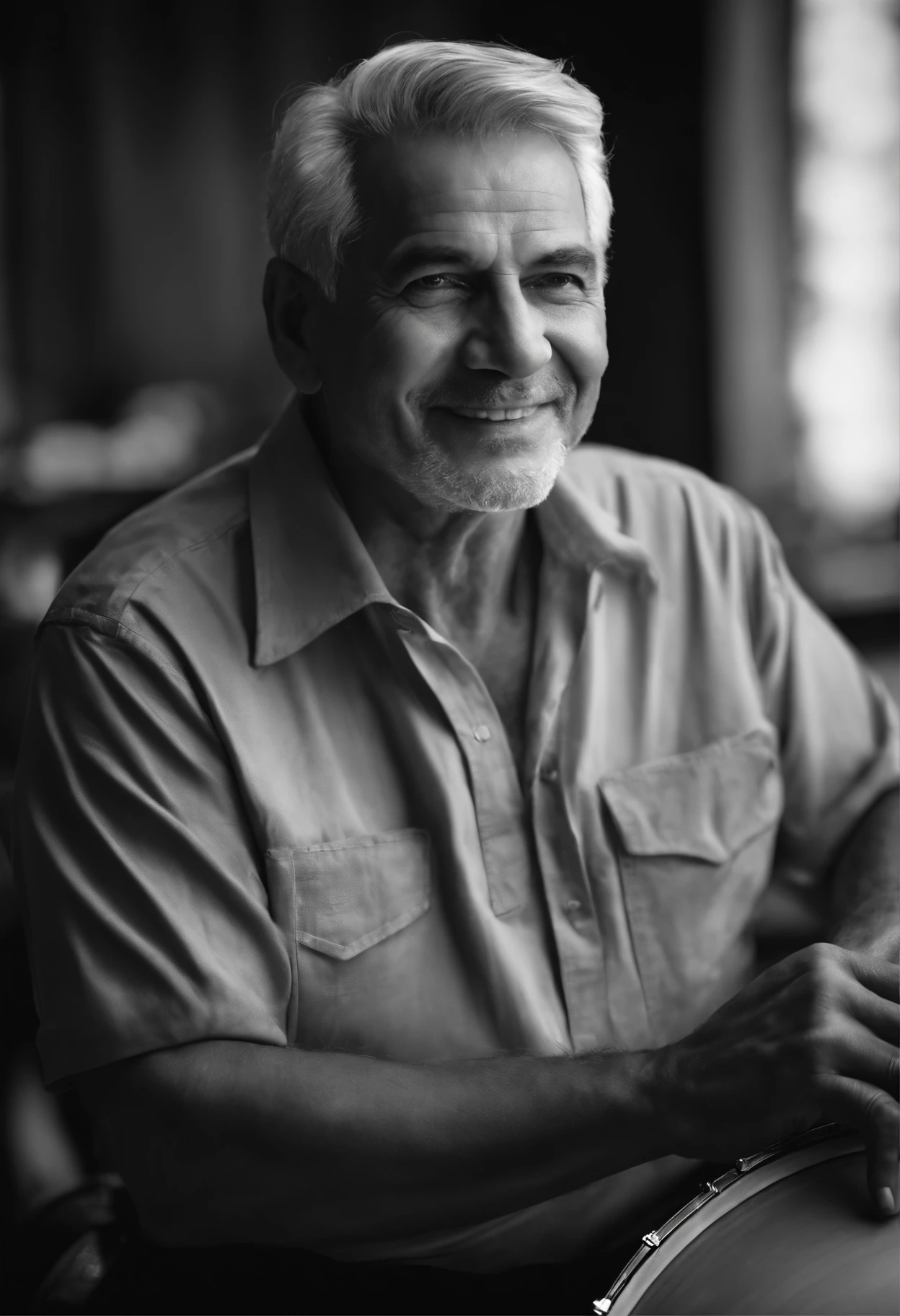 (highres,best quality,masterpiece:1.2),detailed portrait,portrait art,realistic lighting,grayscale color tone,congas player,gray-haired man,strong build,short height
This prompt is used to describe a high-quality portrait,Depict a strong one,Fifty-year-old man,He is a middle-aged man with gray hair,Not tall,He was playing the conga drums。
*Be aware of:The above is the generated Stable Diffusion prompt,You can fine-tune and modify the resulting results as needed。