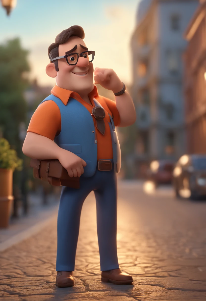 Cartoon character of a man with black glasses and a blue shirt, animation character, Caractere estilizado, animation style rendering, 3D estilizado, Arnold Maya render, 3 d render stylized, toon render keyshot, Personagem 3D, Personagem 3D, 3d rendering stylized, 3 d character render, personagem de desenho animado, Personagem de close up, Pose de personagem, (Estilo Pixar) (master part:1.2) (Bokeh) (best quality) (pele detalhada) (textura detalhada) (8k) (argila) (Cinematic lighting) (foco nítido