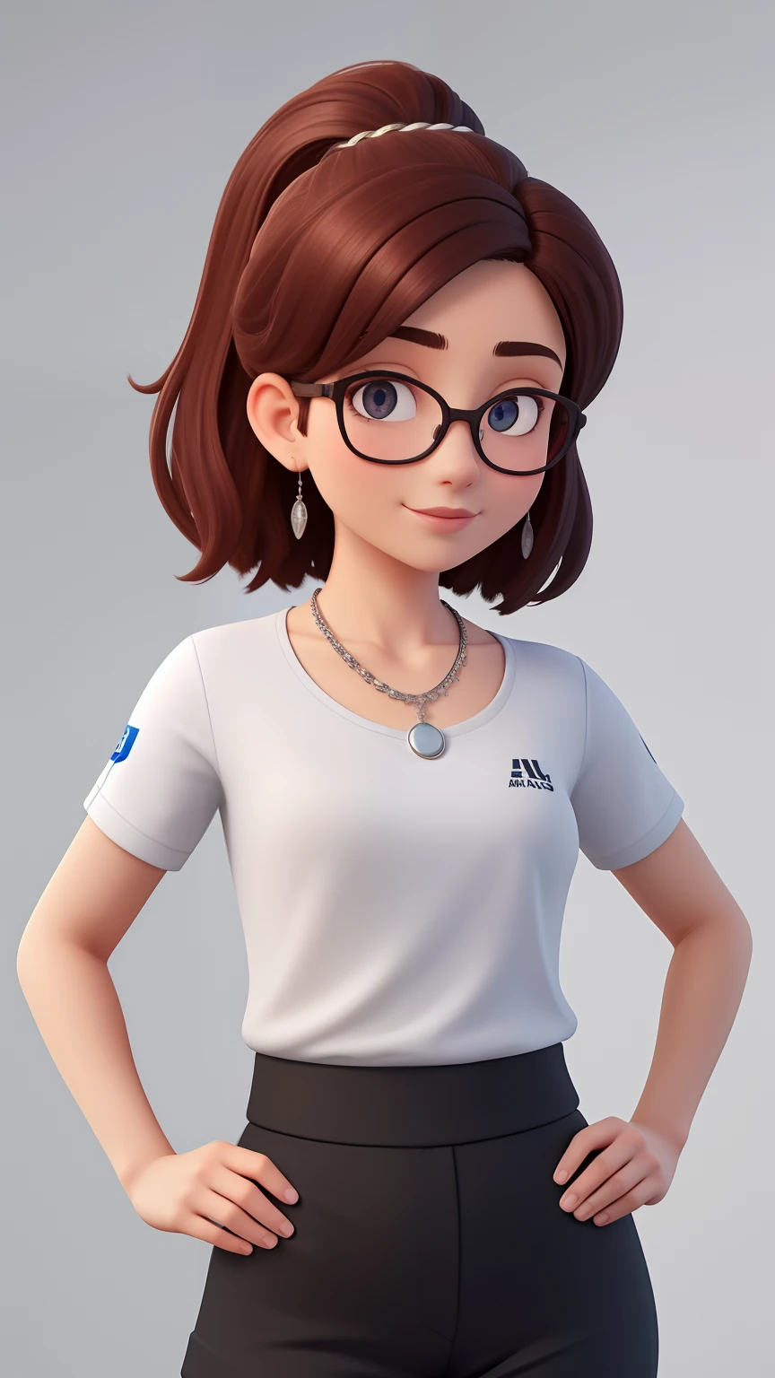 (best quality,4k,8k,Altas,master part:1.2),ultra-detalhado,Realistic,Jovem estudioso de pele escura com cabelos preto baixo, cara bonita, forma redonda do rosto, olhos castanhos escuro, vestindo uma camisa azul com simbolo da nike, Thin-framed glasses and silver necklace