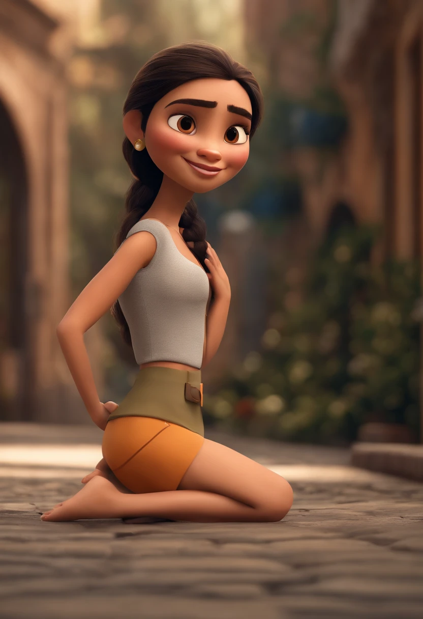 Capturar imagem 3D pixar tenho um metro e setenta e oito moreno claro cabelo curto castanho com alguns fios brancos pouca barba com alguns fios brancos olhos castanhos segurando um berimbau e tenho musculos